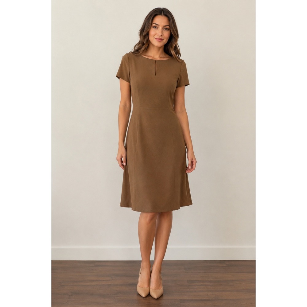 Lafayette 148 New York Silk Brown Midi Dress Women 12 Career Luxury Minimalist
